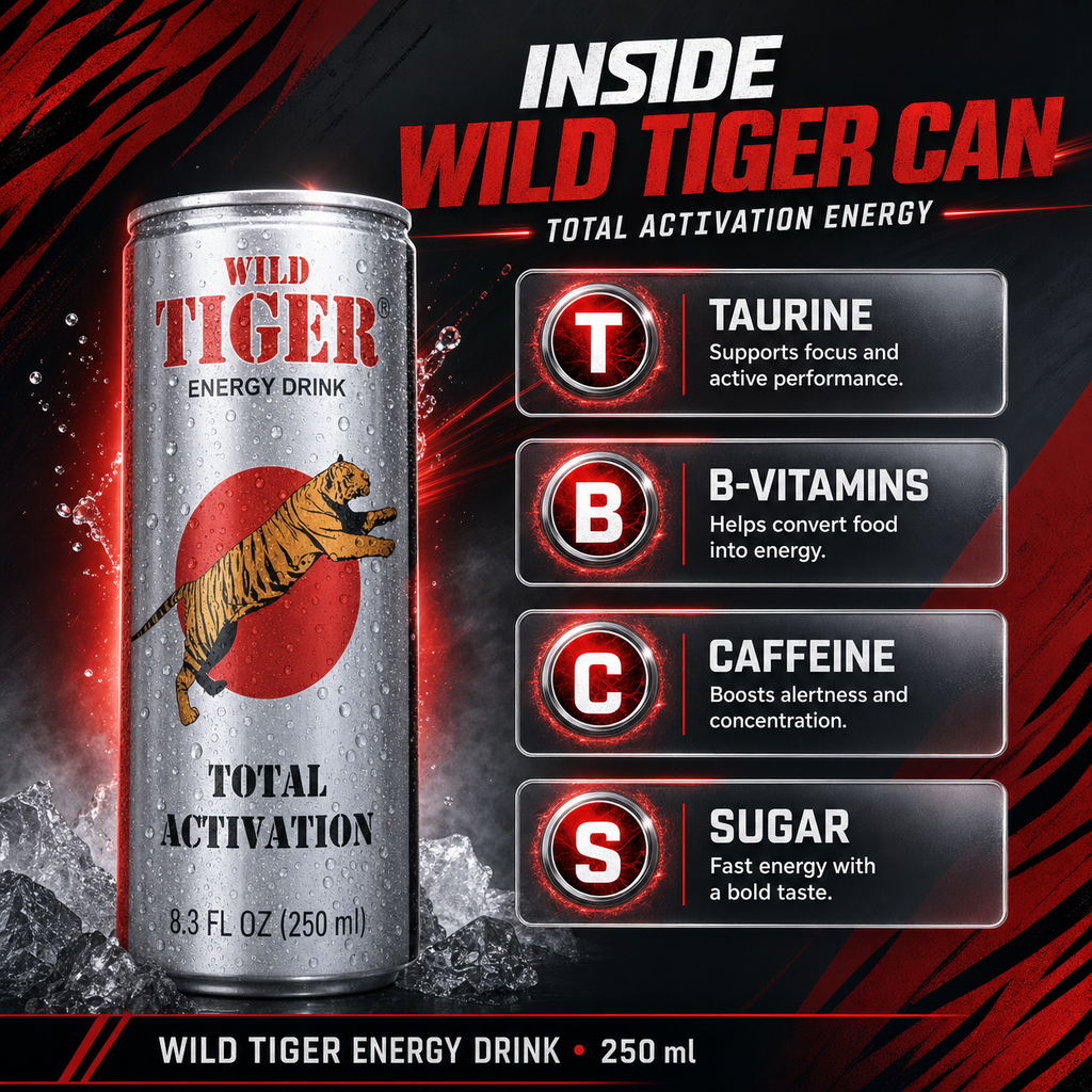 WILD Tiger Energy Drink, 8.3 fl oz, Pack of 4 (US Edition)"